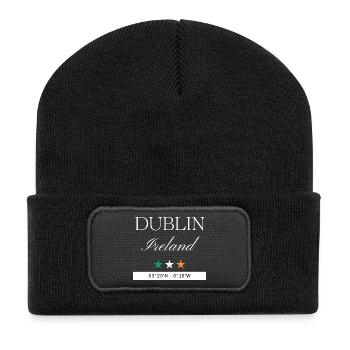 Dublin Irland Souvenir – Reise minimalistisch - Recycelte Patch Beanie - Schwarz - Vorne