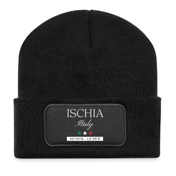Ischia Italien Souvenir – Reise minimalistisch - Recycelte Patch Beanie - Schwarz - Vorne