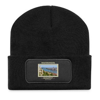 Ungarn Budapest Vintage Reisemarke - Recycelte Patch Beanie - Schwarz - Vorne