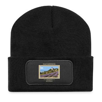 Ungarn Tihany Vintage Reisemarke - Recycelte Patch Beanie - Schwarz - Vorne