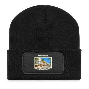 Vereinigte Staaten Miami Beach Vintage Reisemarke - Recycelte Patch Beanie - Schwarz - Vorne