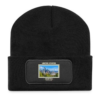 Vereinigte Staaten Seattle Vintage Reisemarke - Recycelte Patch Beanie - Schwarz - Vorne