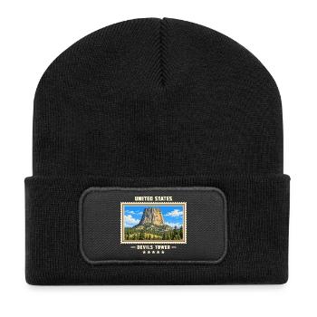 Vereinigte Staaten Devils Tower Vintage Reisemarke - Recycelte Patch Beanie - Schwarz - Vorne