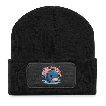 Kawaii Herzwal mit Regenbogen - Recycelte Patch Beanie - Schwarz - Vorne