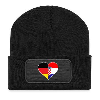 Deutsch-Kroatisches Flaggenherz - Recycelte Patch Beanie - Schwarz - Vorne