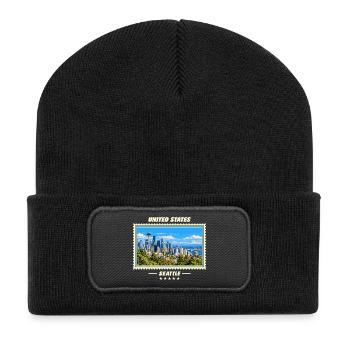 Vereinigte Staaten Seattle Vintage Reisemarke - Recycelte Patch Beanie - Schwarz - Vorne