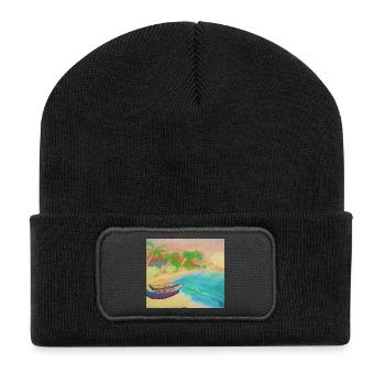 Insellandschaftsstrand und heißer Sand - Recycelte Patch Beanie - Schwarz - Vorne