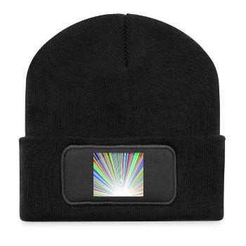 Leuchtendes Regenbogen-Sonnenstrahlmuster - Recycelte Patch Beanie - Schwarz - Vorne