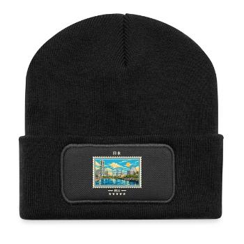 Japan Yokohama Vintage Reisemarke - Recycelte Patch Beanie - Schwarz - Vorne
