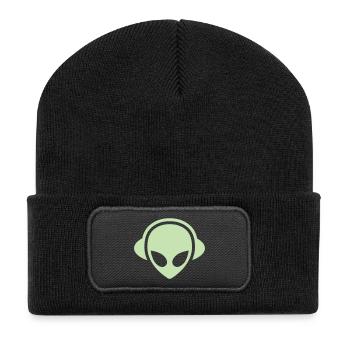 Alien headphones Glow in the dark - Recycled Patch Beanie - black - Front