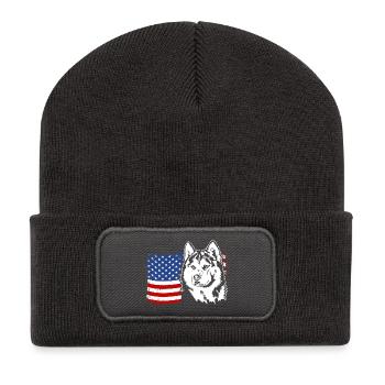 Husky sibérien US Amérique drapeau chiens Wilsigns - Beanie recyclé à patch - charbon - Devant