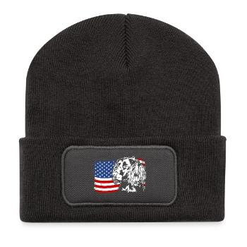 Caille Allemande Chien US Amérique Drapeau Wilsigns - Beanie recyclé à patch - charbon - Devant