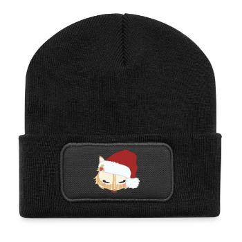 Fuchskopf mit Weihnachtsmütze - Recycelte Patch Beanie - Schwarz - Vorne