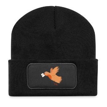 Vogel mit Brief - Recycelte Patch Beanie - Schwarz - Vorne