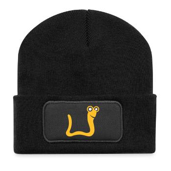 Wurm Schlange - Recycelte Patch Beanie - Schwarz - Vorne