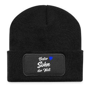 Sohn Geschenk | Bester Sohn der Welt - Recycelte Patch Beanie - Schwarz - Vorne