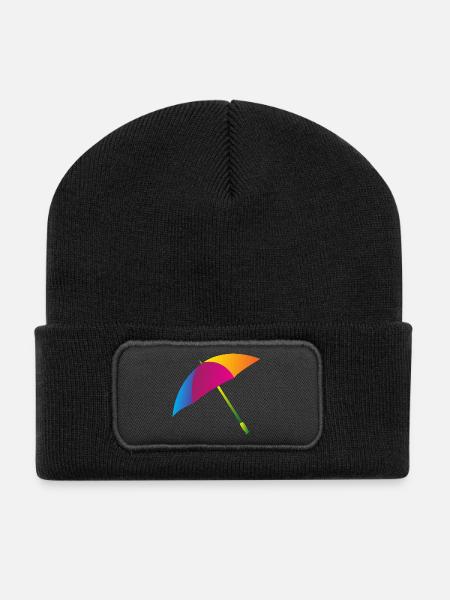 Regenbogen Regenschirm - Recycelte Patch Beanie - Schwarz