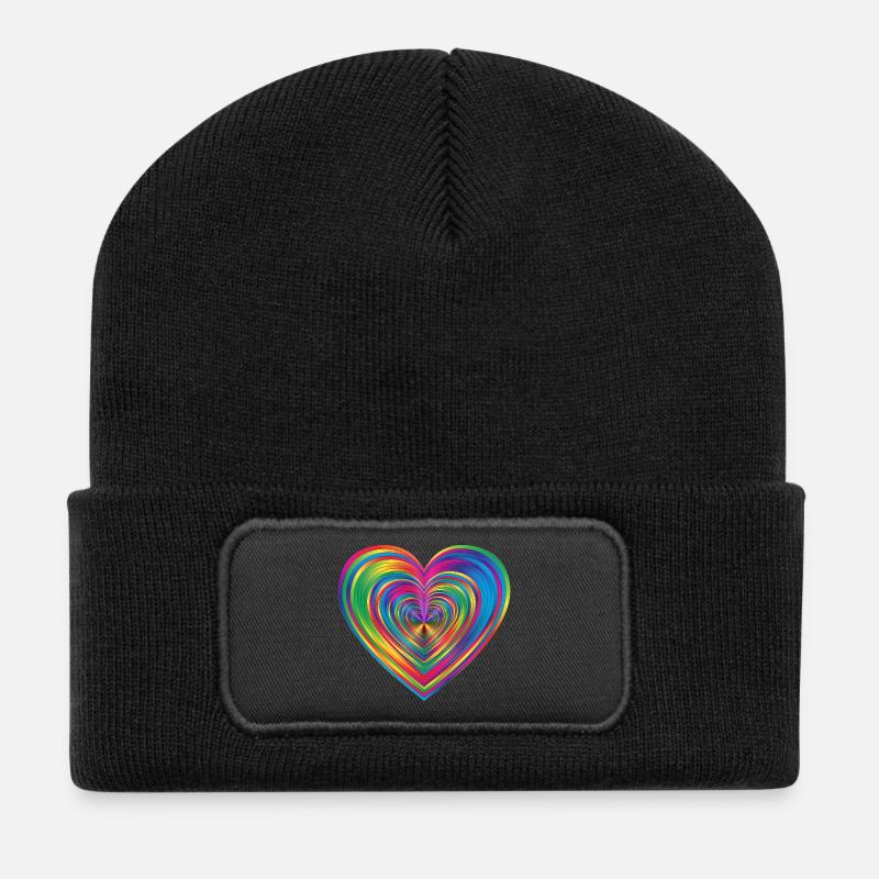Rainbow Heart - Recycled Patch Beanie - black