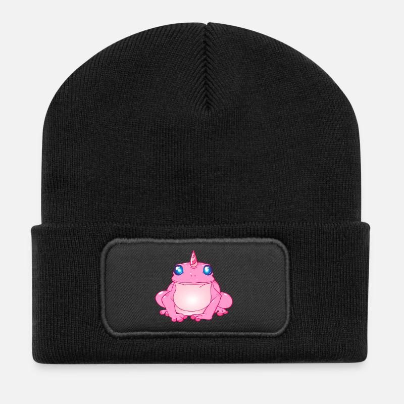 Frosch mit Horn - Recycelte Patch Beanie - Schwarz