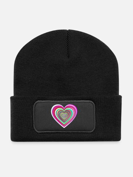 colorful heart with 3D effect - Recycled Patch Beanie - black
