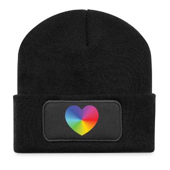 Rainbow Heart - Recycelte Patch Beanie - Schwarz - Vorne