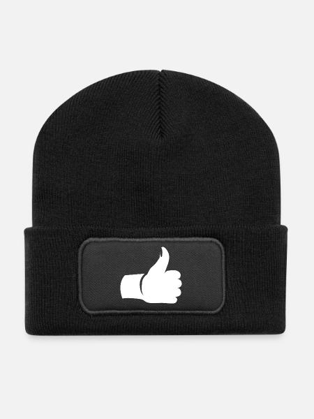 Daumen hoch – Like Hand Symbol - Recycelte Patch Beanie - Schwarz