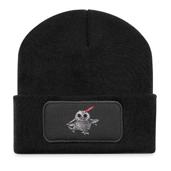 Chief Red - Glückliche Eule - Recycelte Patch Beanie - Schwarz - Vorne