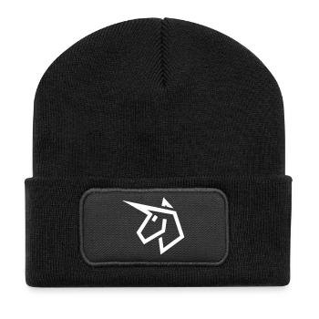 Unicorn head cartoon - Recycled Patch Beanie - black - Front