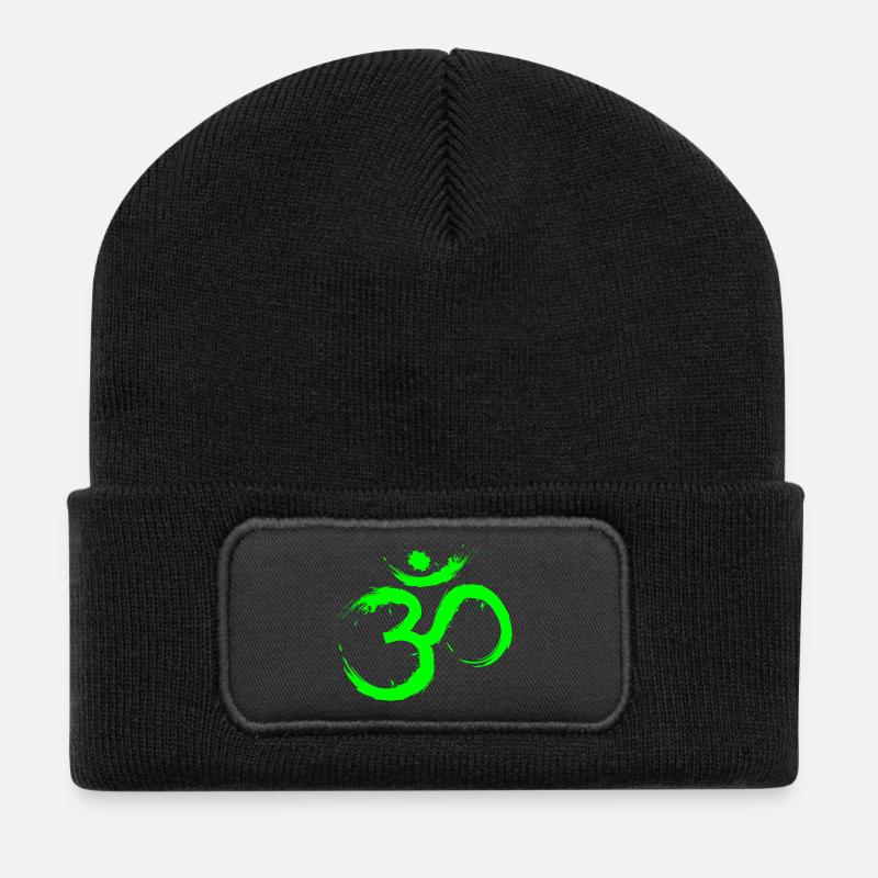 Om Design Symbol Meditation Befreiung Limone Grün - Recycelte Patch Beanie - Schwarz