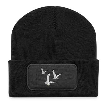 moewe vogel strand urlaub - Recycelte Patch Beanie - Schwarz - Vorne