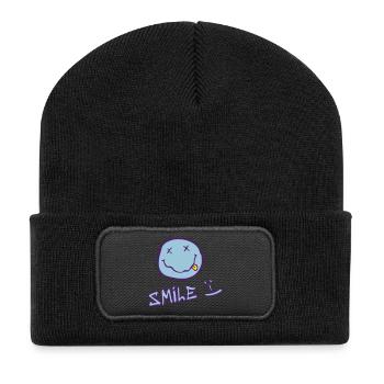 Visage souriant - Beanie recyclé à patch - noir - Devant