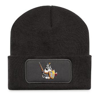Katze als Ritter in Ritterrüstung Burg Mittelalter - Recycelte Patch Beanie - Dunkelgrau - Vorne