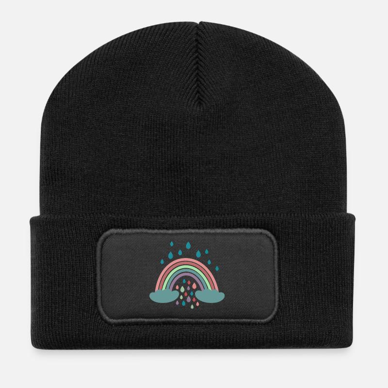 Happy Rainbow Regenbogen Design - Recycelte Patch Beanie - Schwarz