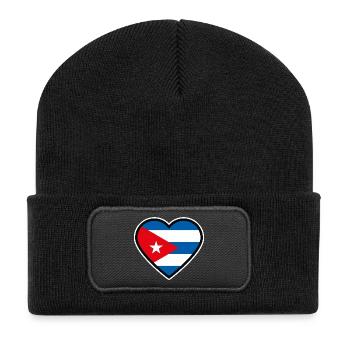 kuba flagge herz - Recycelte Patch Beanie - Schwarz - Vorne