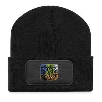 Colorful cat face, individualistic - Recycled Patch Beanie - black - Front