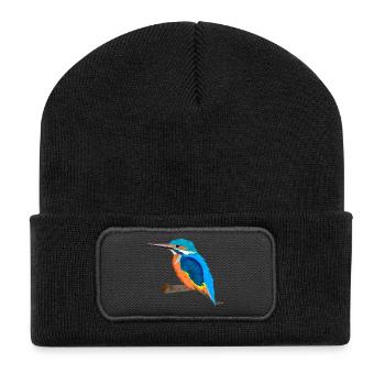 facettenreicher Eisvogel mit leuchtendem Gefieder - Recycelte Patch Beanie - Schwarz - Vorne