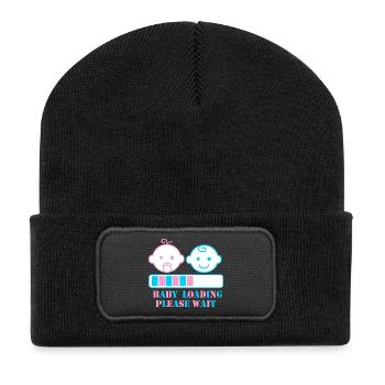 BABY LOADING BITTE WARTEN - Recycelte Patch Beanie - Schwarz - Vorne