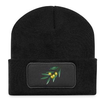 Olivenzweig mit vier Oliven. Symbol für Frieden - Recycelte Patch Beanie - Schwarz - Vorne