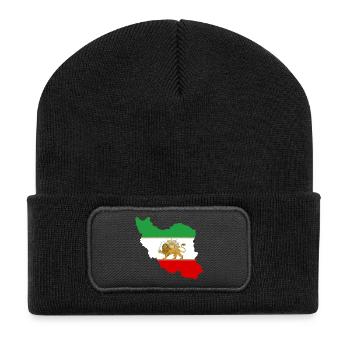 Iranische Flagge Löwe und Sonne - شیر خورشید پرچم - Recycelte Patch Beanie - Schwarz - Vorne