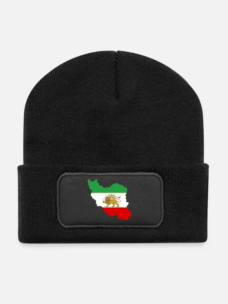 Iranische Flagge Löwe und Sonne - شیر خورشید پرچم - Recycelte Patch Beanie - Schwarz