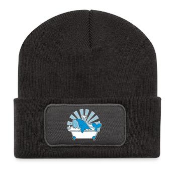 Wal in der Badewanne – Lustiges Ozean Design - Recycelte Patch Beanie - Dunkelgrau - Vorne
