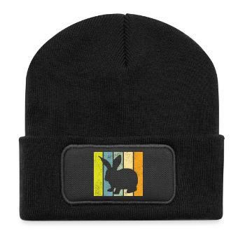 Hase Hasen Retro Kaninchen Osterhase Geschernk - Recycelte Patch Beanie - Schwarz - Vorne