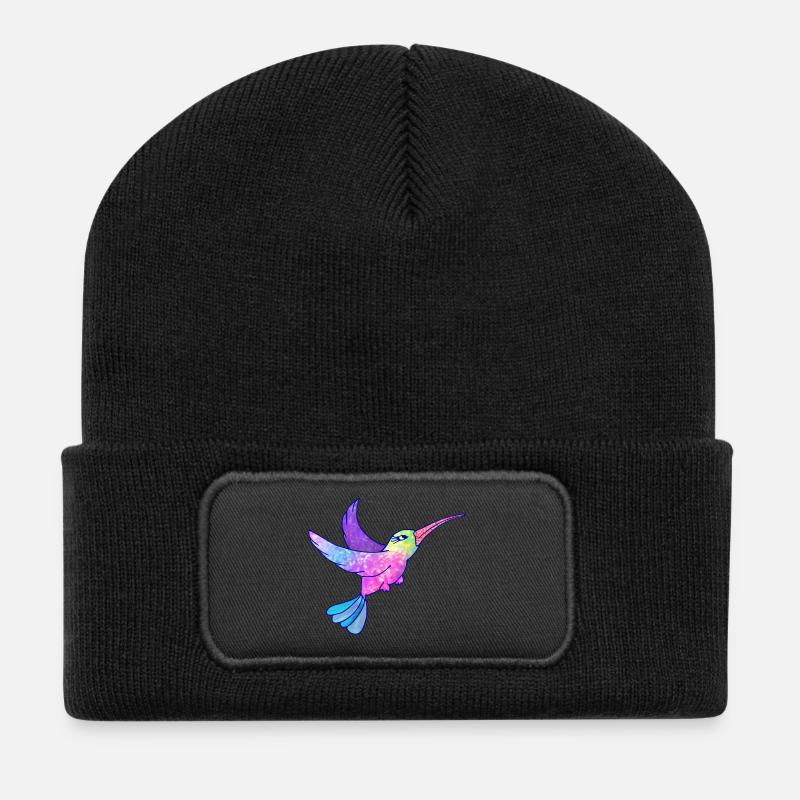 Kolibri Vogel niedliche Tiere - Recycelte Patch Beanie - Schwarz