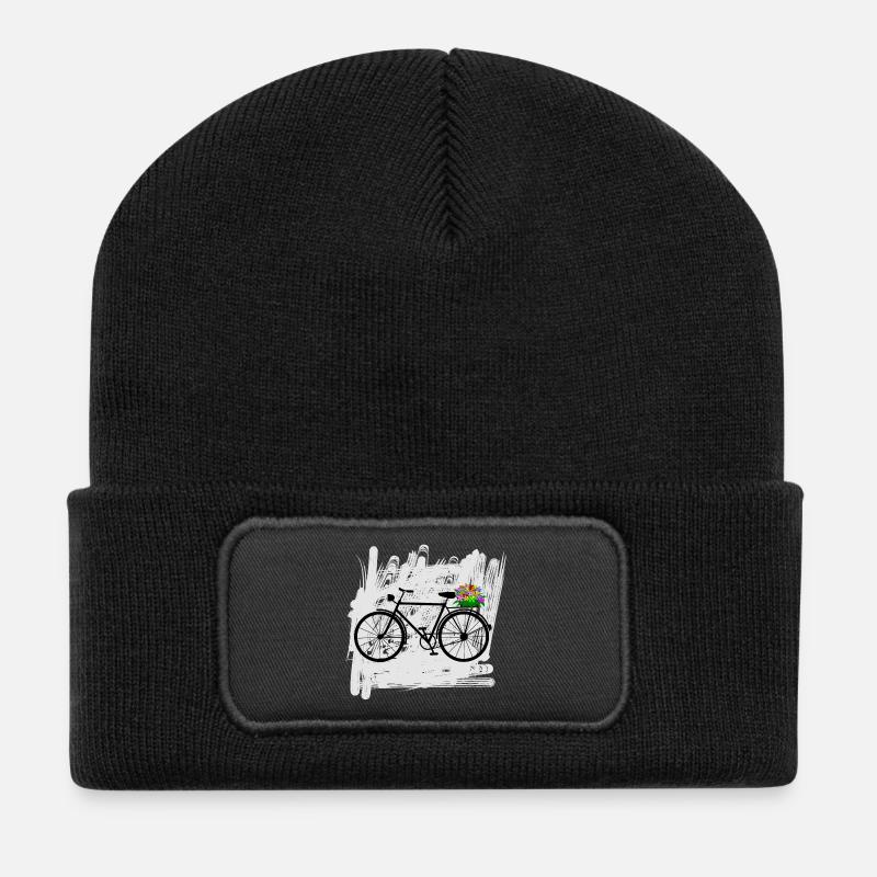 fahrrad blumen radfahrer - Recycelte Patch Beanie - Schwarz
