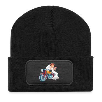 Mariée sur une moto. Cadeau de mariage pour motard - Beanie recyclé à patch - noir - Devant