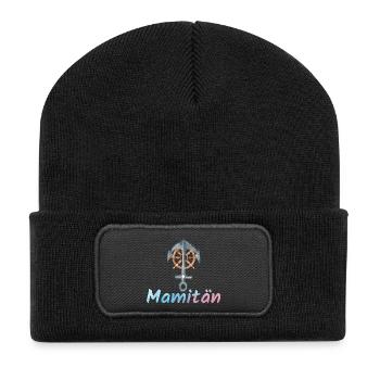 Damen Mamitän Segeln Mama und Kapitänin Segelboot - Recycelte Patch Beanie - Schwarz - Vorne