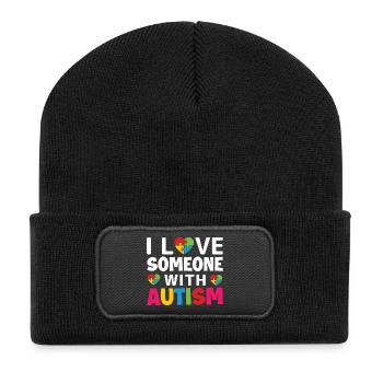 L’amour pour la conception de la sensibilisation à l’autisme - Beanie recyclé à patch - noir - Devant