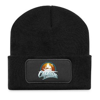 Captain Motorboat Sailing Sailor Boat Ship - Recycled Patch Beanie - black - Front