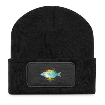 poisson brillant dans des couleurs pastel délicates - Beanie recyclé à patch - noir - Devant