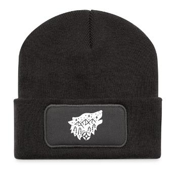 Loup blanc totem de la nature - Beanie recyclé à patch - charbon - Devant